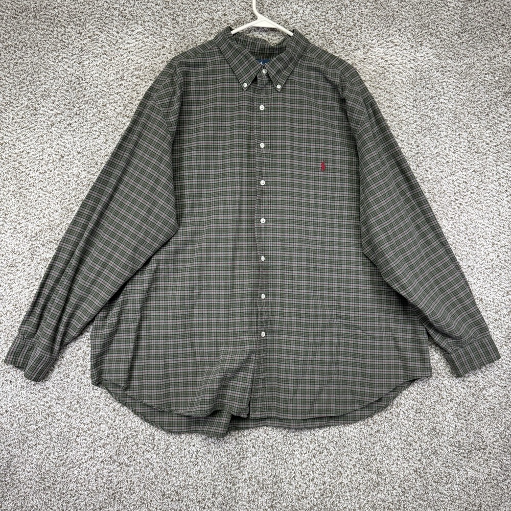 Ralph Lauren Shirt Men's 3XB Big Green Plaid Long Sleeve Button Down Classic Fit